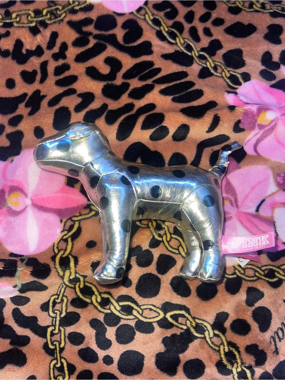 PINK vs gold Metallic Polka Dot Dog Plush